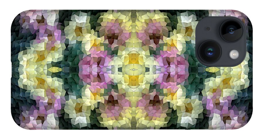 Pink iPhone Case featuring the digital art Abstract Mosaic in Yellow Pink Green by Beverly Claire Kaiya