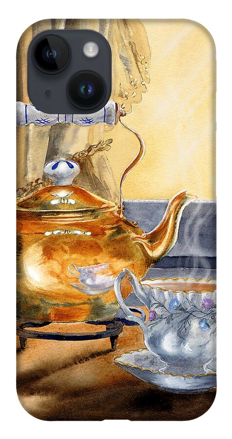Copper Kettle iPhone 14 Case featuring the painting Afternoon Tea by Jill Westbrook