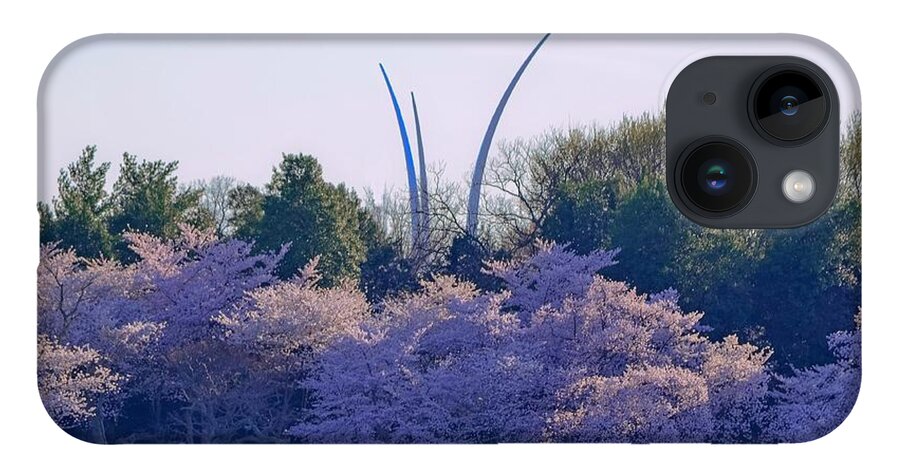 2012 Centennial Celebration iPhone 14 Case featuring the photograph Air Force Memorial with Cherry Blossoms by Jeff at JSJ Photography