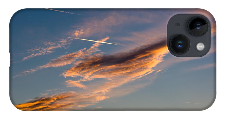 Airplane iPhone 14 Case featuring the photograph Airplane And Sunset Clouds by Andreas Berthold