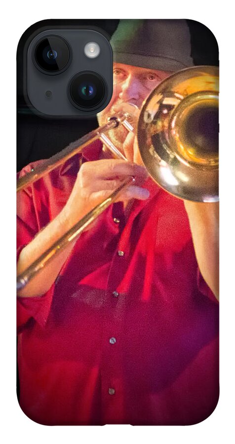 Trombone iPhone 14 Case featuring the photograph Al Bent on trombone by Jessica Levant