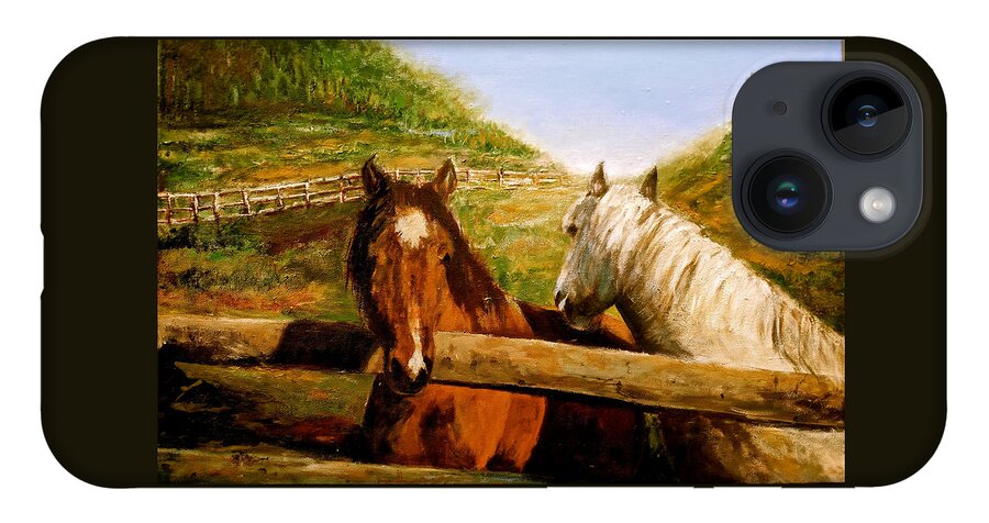 Horses iPhone Case featuring the painting Alberta Horse Farm by Sher Nasser