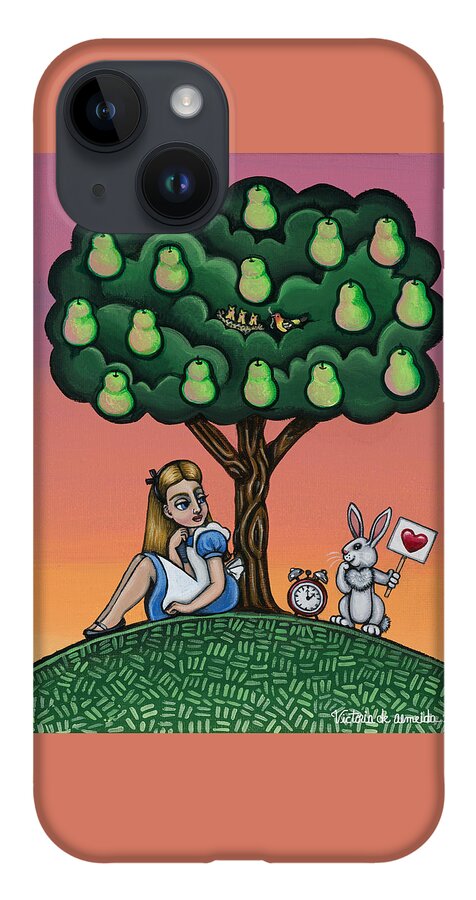 Alice iPhone 14 Case featuring the painting Alice in Wonderland art by Victoria De Almeida