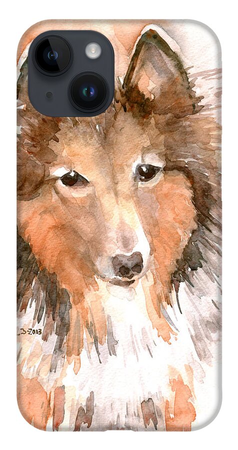 Shetland Sheepdog iPhone 14 Case featuring the painting Amber by Claudia Hafner