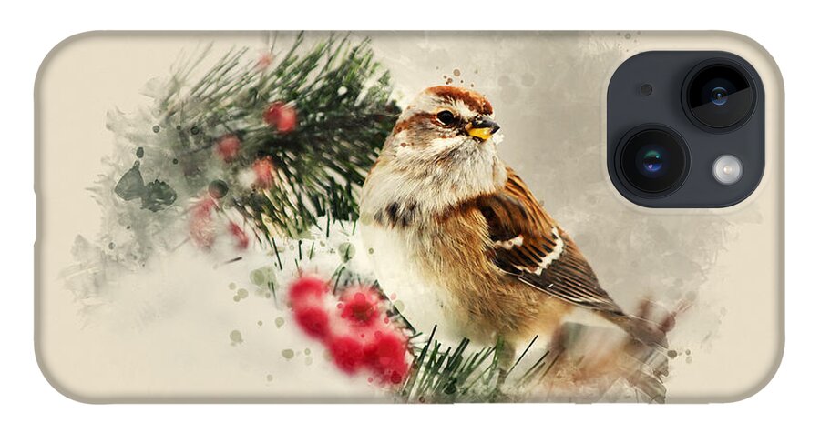 Bird iPhone Case featuring the mixed media American Tree Sparrow Watercolor Art by Christina Rollo