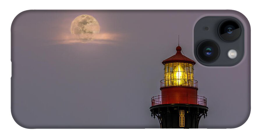 Atlantic iPhone 14 Case featuring the photograph Anastasia Lighthouse by Moonlight by Rob Sellers