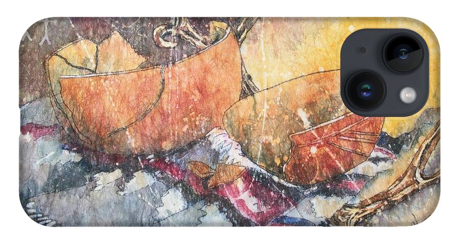 Anasazi iPhone 14 Case featuring the painting Ancient Relics by Carol Losinski Naylor