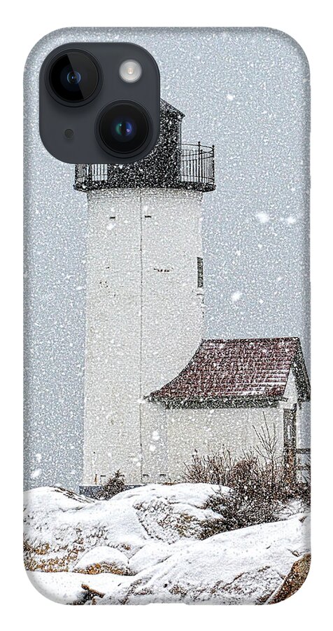 Annisquam Lighthouse iPhone 14 Case featuring the photograph Annisquam Light-Snow Storm 1 by Michael Hubley