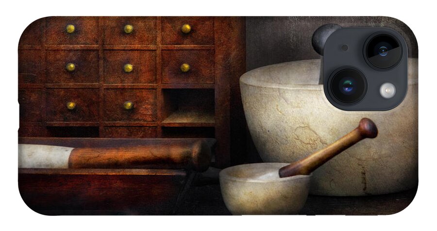 Suburbanscenes iPhone Case featuring the photograph Apothecary - Pestle and Drawers by Mike Savad