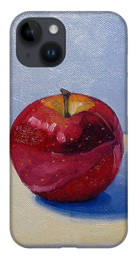 Apple iPhone 14 Case featuring the painting Apple - White and Blue. by Katherine Miller