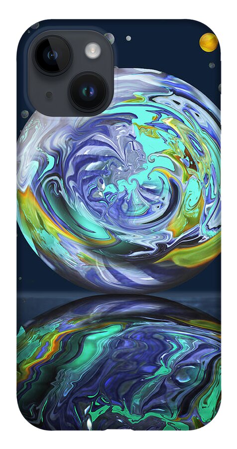 Abstract iPhone 14 Case featuring the digital art Aqua Orb by Deborah Smith