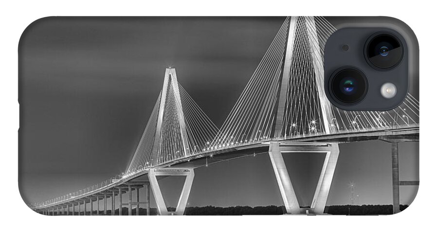 Ravenel Bridge iPhone Case featuring the photograph Arthur Ravenel Jr. Bridge In Black And White by Adam Jewell