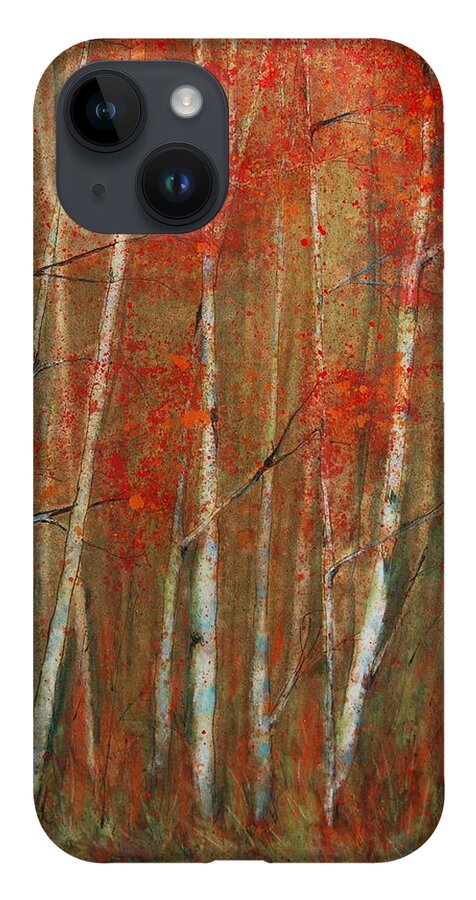 Birch Trees iPhone Case featuring the painting Autumn Birch by Jani Freimann
