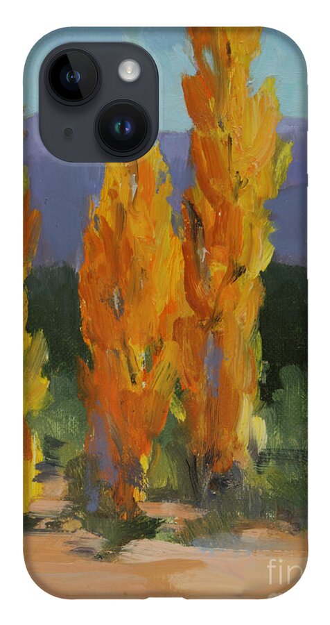 Rocky Mountains iPhone 14 Case featuring the painting Walking the Wash In Sante Fe by Maria Hunt