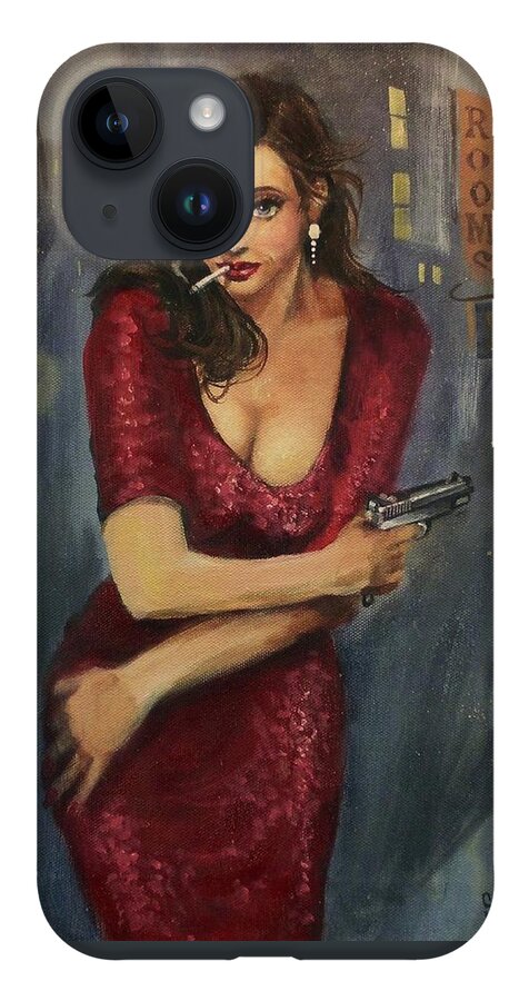 City At Night iPhone 14 Case featuring the painting Bad Girl by Tom Shropshire