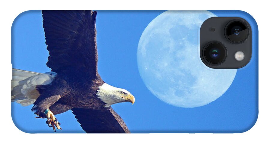 Bald Eagle And Full Moon iPhone 14 Case featuring the photograph Bald Eagle and Full Moon by Raymond Salani III