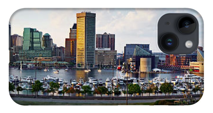 Baltimore Skyline iPhone 14 Case featuring the photograph Baltimore Harbor Skyline Panorama by Susan Candelario