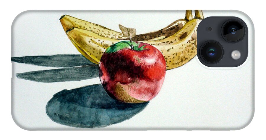 Banana iPhone 14 Case featuring the painting Bananas and an Apple by Christopher Shellhammer