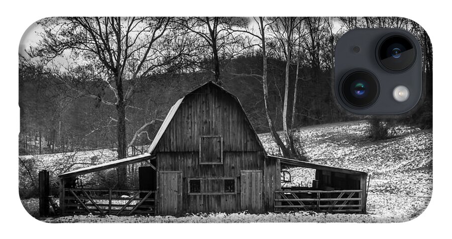 Barn iPhone 14 Case featuring the photograph Barn with Snow BW by Ron Pate