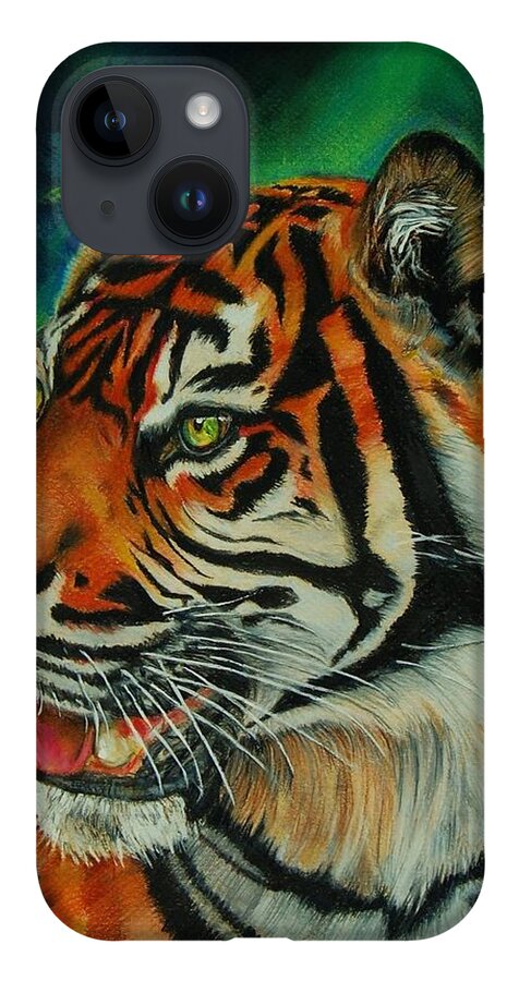 Bengal Tiger iPhone 14 Case featuring the pastel Bengal by Jean Cormier
