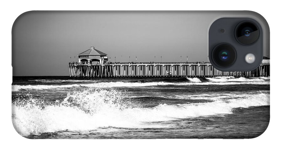 America iPhone 14 Case featuring the photograph Black and White Picture of Huntington Beach Pier by Paul Velgos