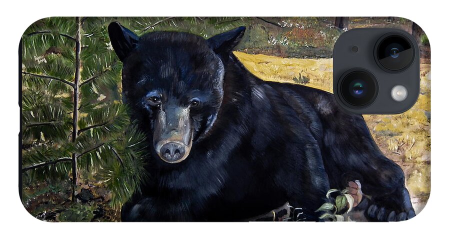 Black Bear iPhone 14 Case featuring the painting Black Bear - Scruffy - Signed by Artist by Jan Dappen