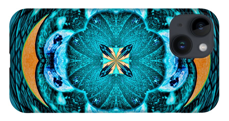 Mandala iPhone 14 Case featuring the photograph Blue Leaf Mandala Kaleidoscope by Beth Venner