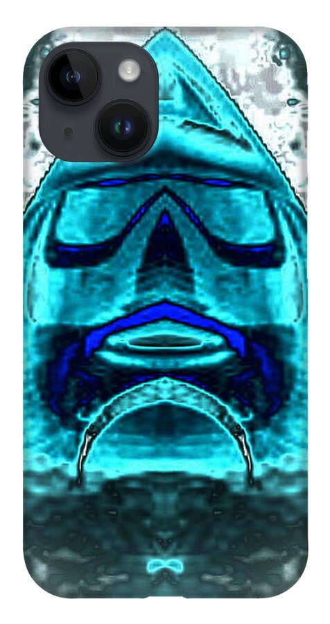  Turquoise iPhone 14 Case featuring the digital art Blue Mask by Mary Russell