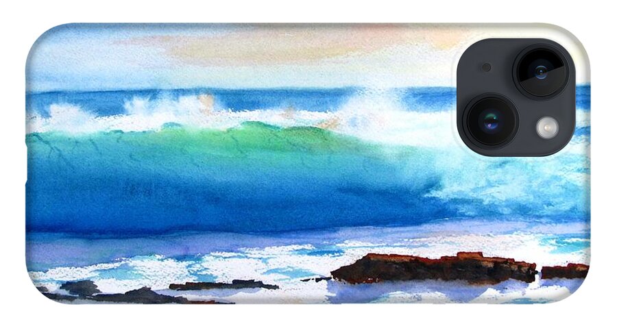 Ocean iPhone Case featuring the painting Blue Water Wave crashing on Rocks by Carlin Blahnik CarlinArtWatercolor