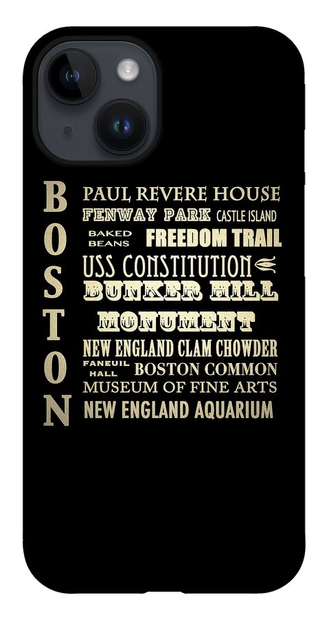 Boston iPhone 14 Case featuring the digital art Boston Massachusetts Famous Landmarks by Patricia Lintner