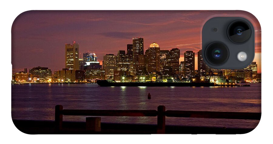 Boston Harbor iPhone Case featuring the photograph Boston skyline sunset by Jeff Folger