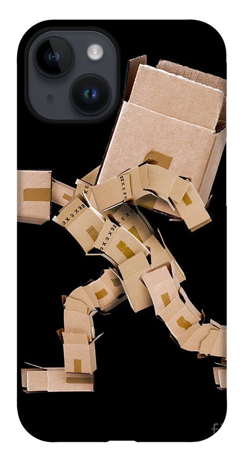 Strength iPhone 14 Case featuring the photograph Box character carrying large box by Simon Bratt