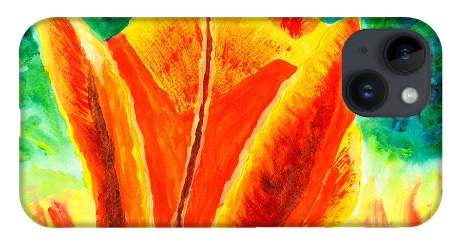Tulip iPhone Case featuring the painting Bright Yellow Orange Tulip Acrylic Painting by Beverly Claire Kaiya