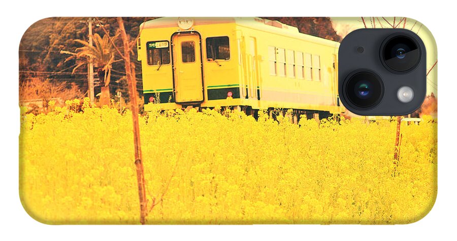 Field Mustard iPhone 14 Case featuring the photograph Bright Yellow Train and Cheerful Field Mustard by Beverly Claire Kaiya