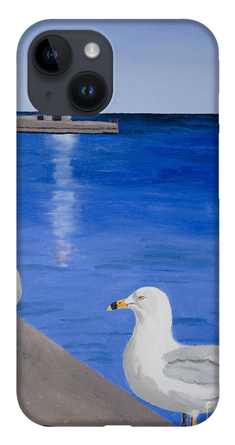 Bronte iPhone 14 Case featuring the painting Bronte Lighthouse Gulls in Oil by Laurel Best