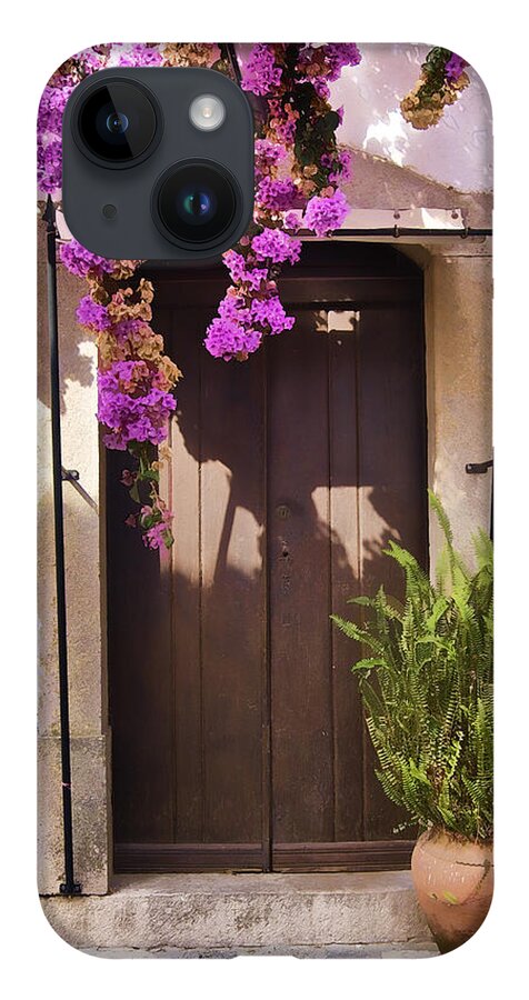 Blue iPhone 14 Case featuring the photograph Brown Wood Door of the Medieval Village of Obidos by David Letts