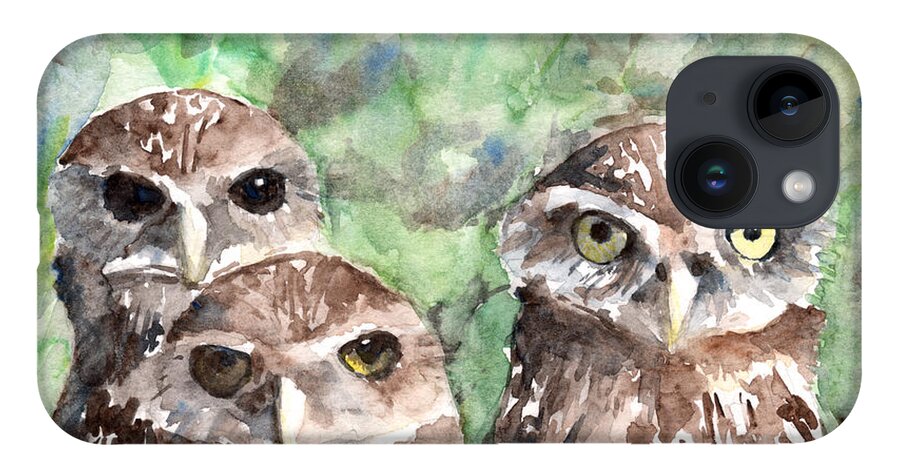Owls iPhone 14 Case featuring the painting Burrowing Owls by Claudia Hafner