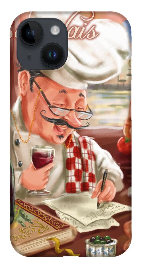 Waiter iPhone 14 Case featuring the mixed media Busy Chef with Beaujolais by Shari Warren