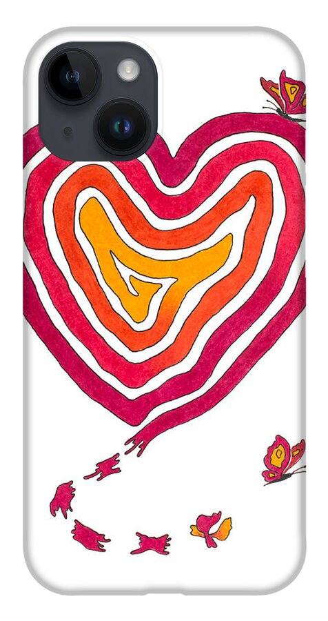 Heart iPhone 14 Case featuring the drawing Butterfly Heart by Andreas Berthold