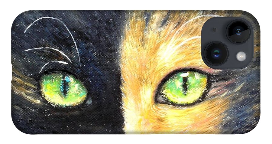 Cat Art Print Shijun Munns Cat Art iPhone 14 Case featuring the painting Calico Cat by Shijun Munns