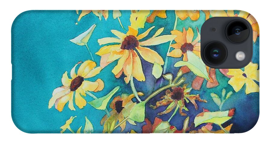 Black Eyed Susans iPhone 14 Case featuring the painting Cascade by Ruth Kamenev