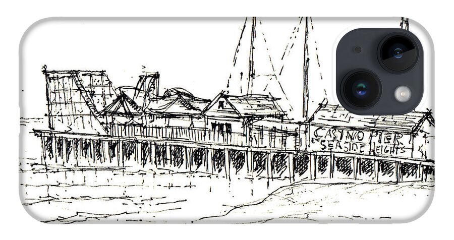 Pier iPhone 14 Case featuring the drawing Casino Pier in Seaside Heights NJ by Jason Nicholas