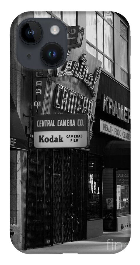 Chicago iPhone Case featuring the photograph Central Camera Chicago - Black and White by Frank J Casella