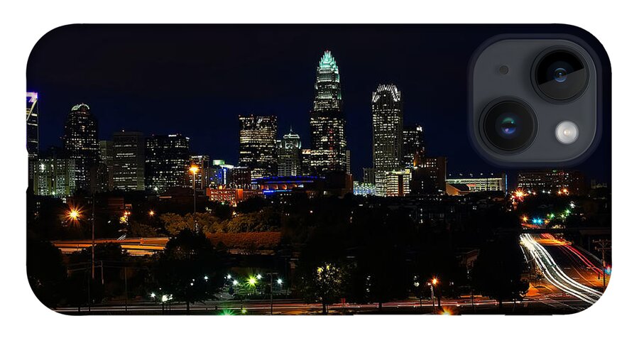 Charlotte iPhone 14 Case featuring the photograph Charlotte NC at night by Flees Photos
