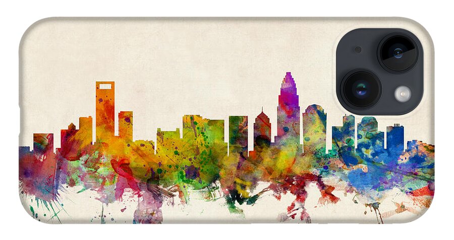 Watercolour iPhone 14 Case featuring the digital art Charlotte North Carolina Skyline by Michael Tompsett