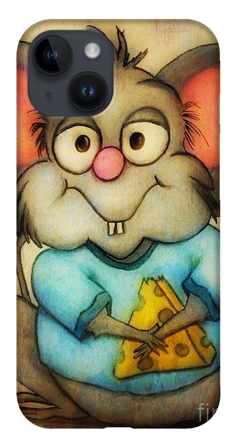 Cartoon iPhone 14 Case featuring the painting Cheeze by Vickie Scarlett-Fisher