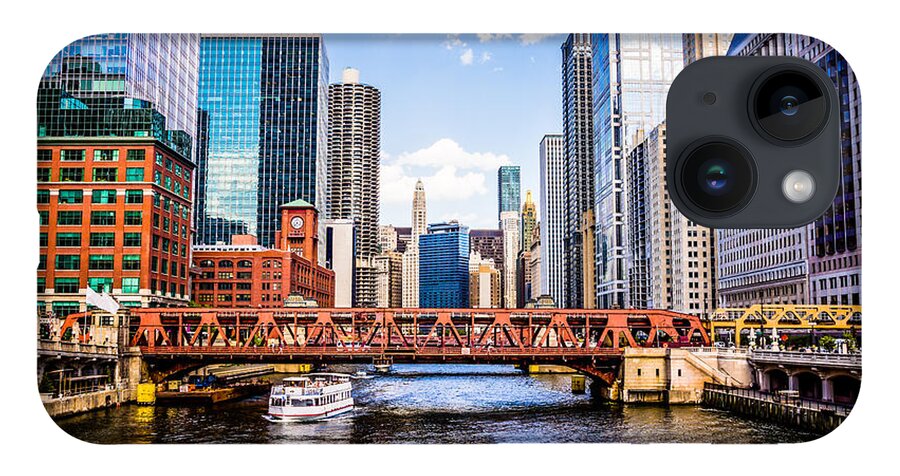 America iPhone 14 Case featuring the photograph Chicago Cityscape at Wells Street Bridge by Paul Velgos