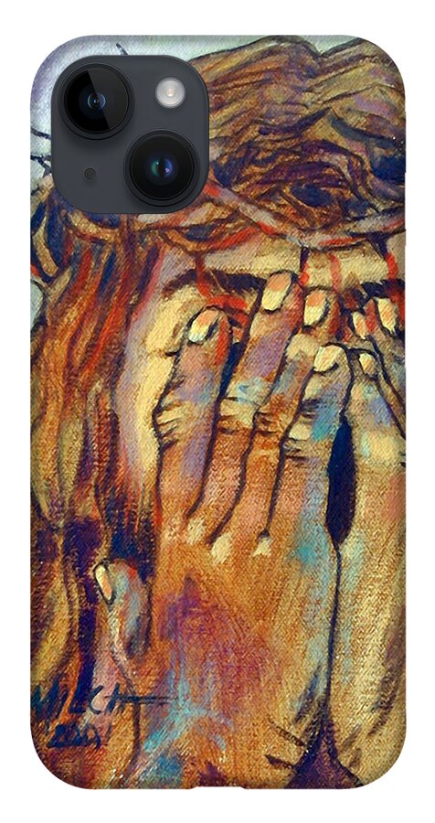 Christ iPhone 14 Case featuring the painting Christ Wiping Blood Away by John Lautermilch