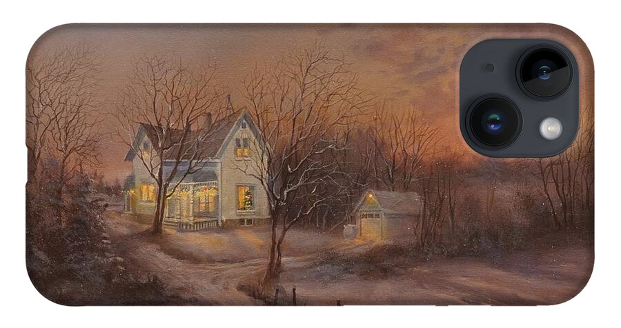  Christmas iPhone 14 Case featuring the painting Christmas at the Farm by Tom Shropshire