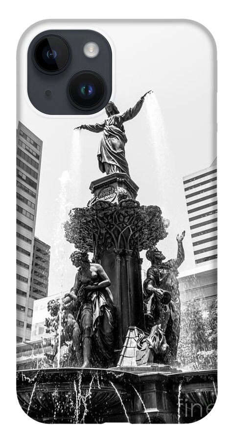 2012 iPhone 14 Case featuring the photograph Cincinnati Fountain Black and White Picture by Paul Velgos